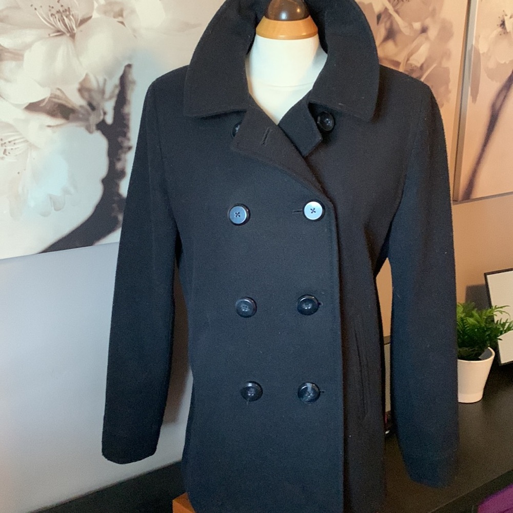 Black pea coat Ladies casual double breasted jacket